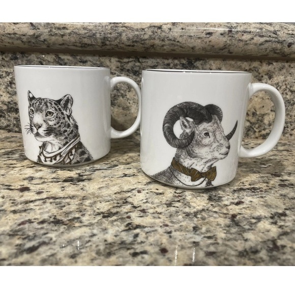West Elm x Rachel Kozlowski Other - Rachel Kozlowski + West Elm Gilded Dapper Animal Leopard & Ram Mug Set of 2